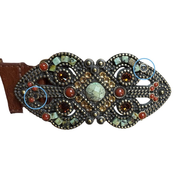 Leatherock Brown Leather Belt Embellished Eye-Shaped Buckle